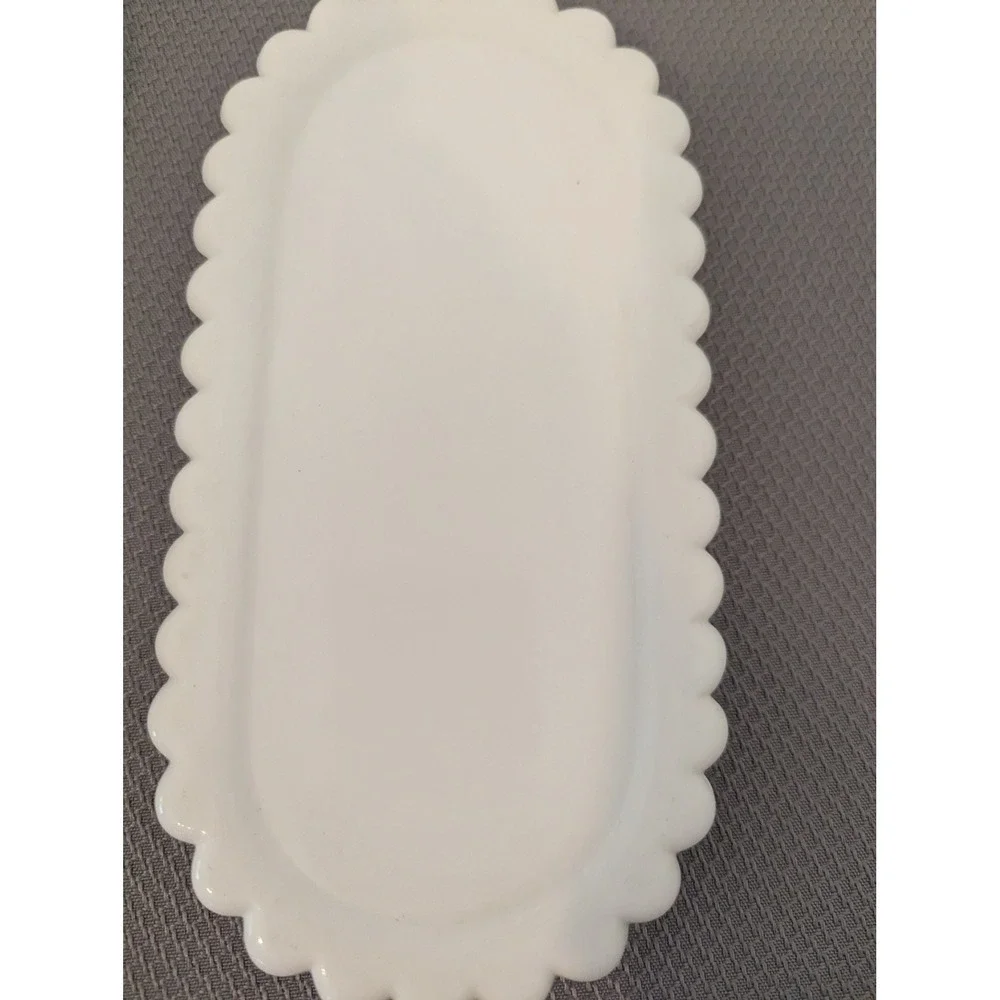 Vintage Fenton ? White Milk Glass Hobnail Butter Dish w/ Scalloped Tray 2 Piece